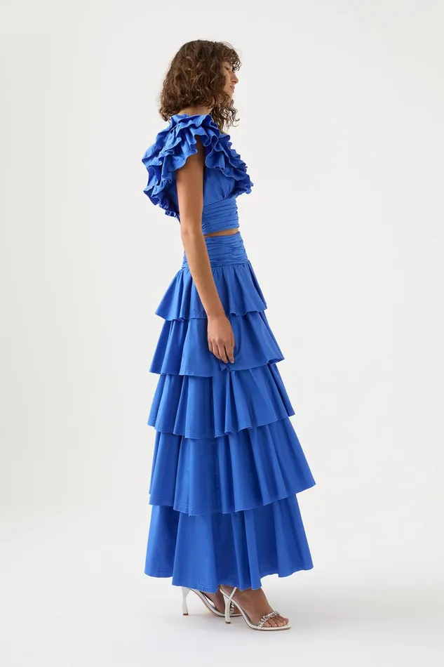 Women Eleni Tiered Maxi Skirt Marine Blue Aje Skirts