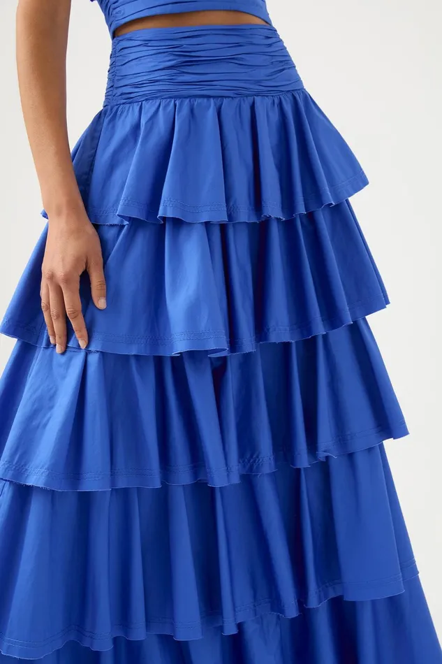 Women Eleni Tiered Maxi Skirt Marine Blue Aje Skirts