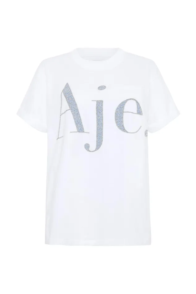 Women Ella Embellished Logo Tee Whitesilver Aje Tees