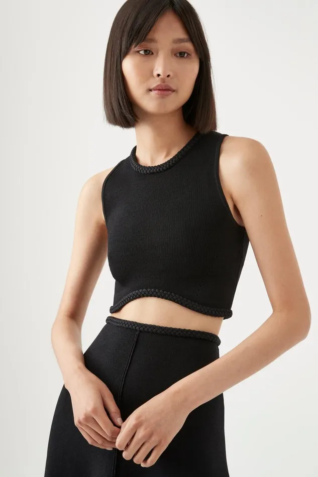 Women Elm Braided Knit Tank Top Black Aje Body and Crepe Knit