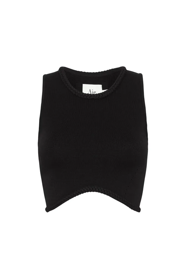 Women Elm Braided Knit Tank Top Black Aje Body and Crepe Knit