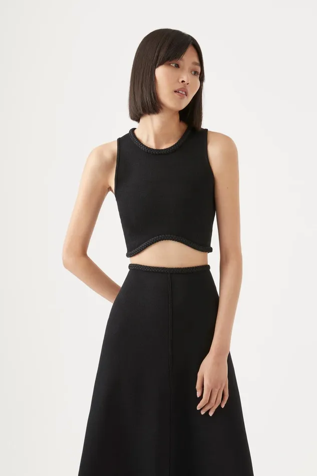Women Elm Braided Knit Tank Top Black Aje Body and Crepe Knit