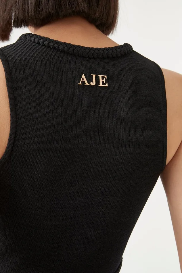 Women Elm Braided Knit Tank Top Black Aje Body and Crepe Knit