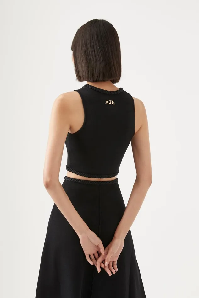 Women Elm Braided Knit Tank Top Black Aje Body and Crepe Knit