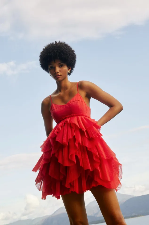 Women Elsie Pleat Mini Dress Scarlet Red Aje Dresses