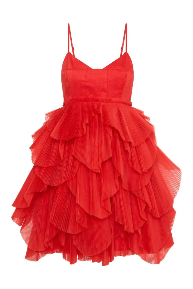 Women Elsie Pleat Mini Dress Scarlet Red Aje Dresses