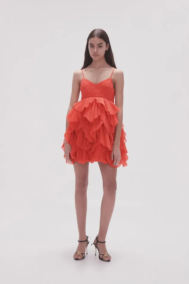 Women Elsie Pleat Mini Dress Scarlet Red Aje Dresses