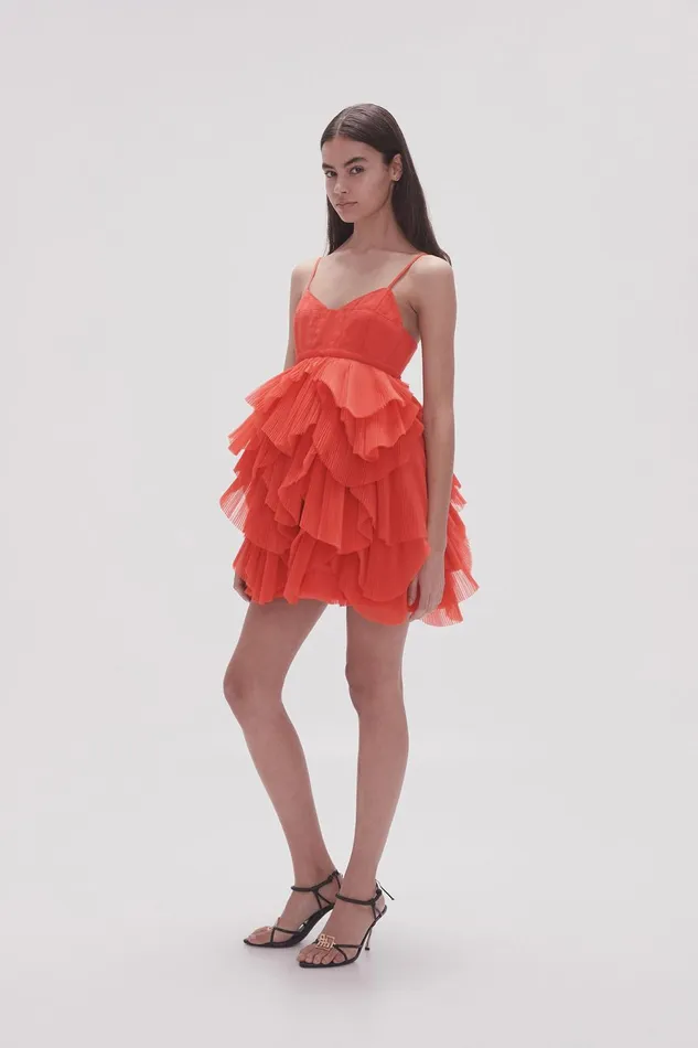 Women Elsie Pleat Mini Dress Scarlet Red Aje Dresses