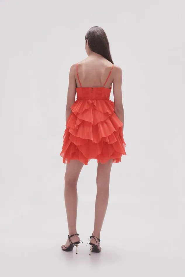 Women Elsie Pleat Mini Dress Scarlet Red Aje Dresses