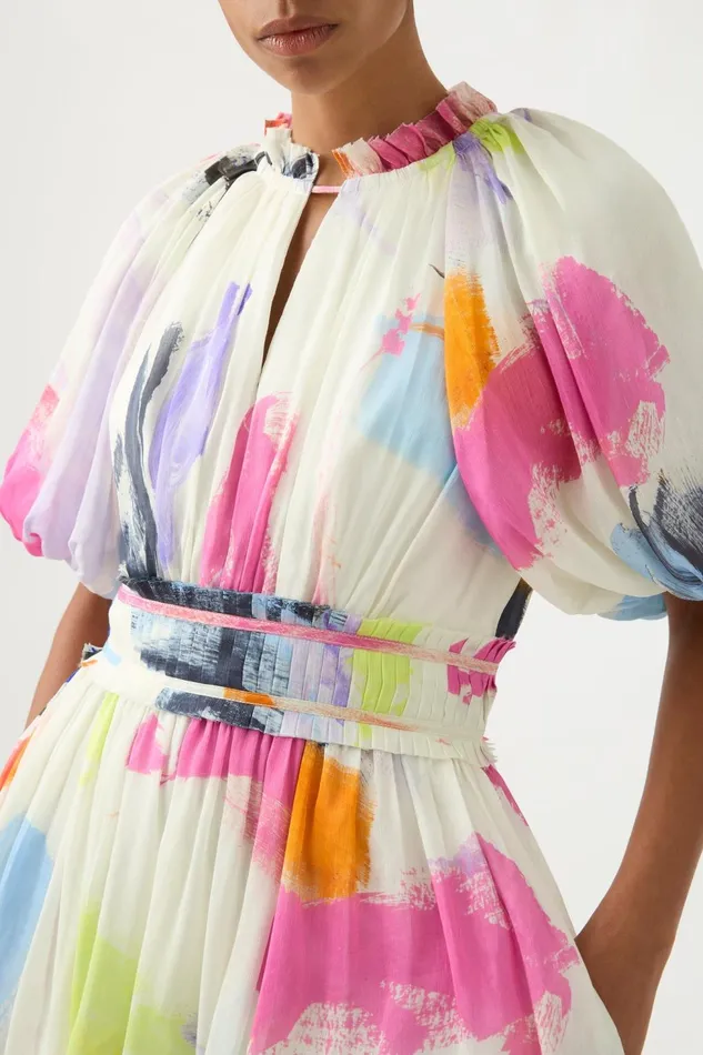 Women Elysium Blouson Midi Dress Abstract Sunset Aje Dresses