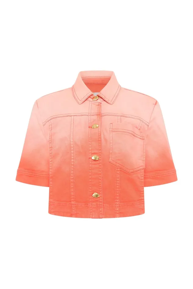 Women Ember Denim Crop Shirt Coral Sunset Aje Tops