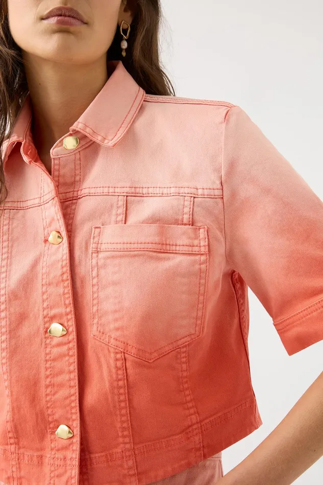 Women Ember Denim Crop Shirt Coral Sunset Aje Tops