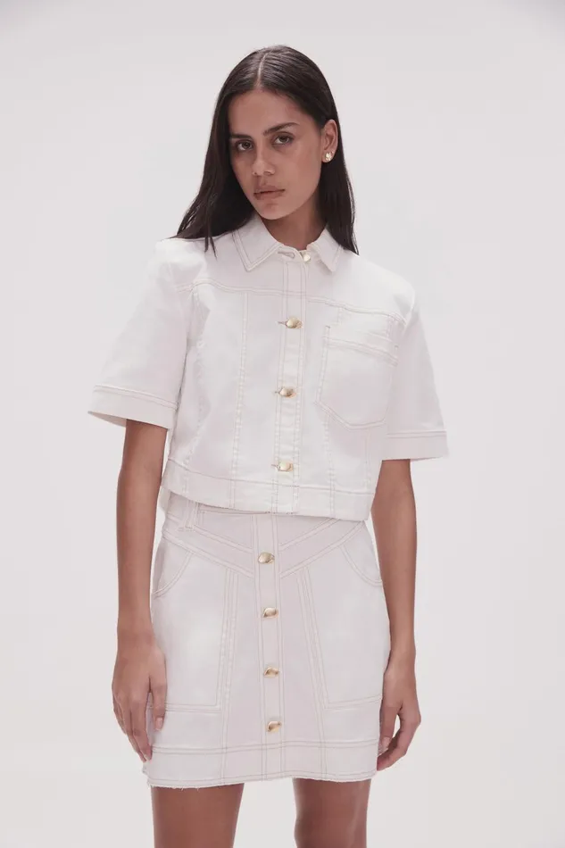 Women Ember Denim Crop Shirt White Aje Denim