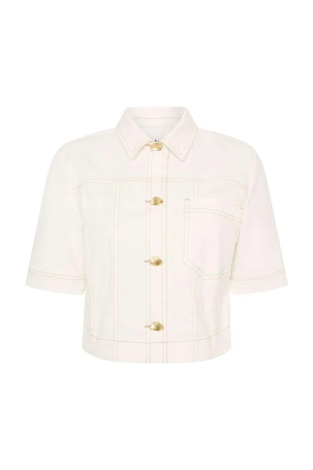 Women Ember Denim Crop Shirt White Aje Denim