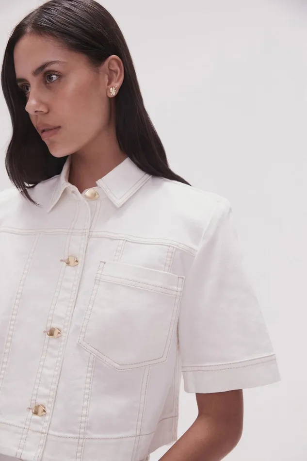 Women Ember Denim Crop Shirt White Aje Denim
