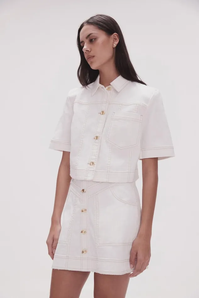 Women Ember Denim Crop Shirt White Aje Denim