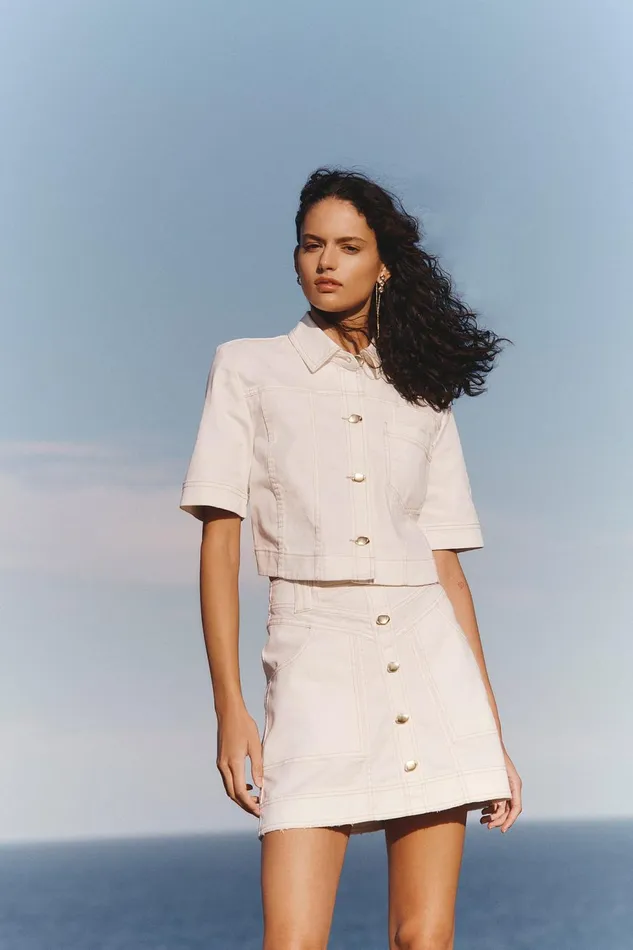 Women Ember Denim Crop Shirt White Aje Denim