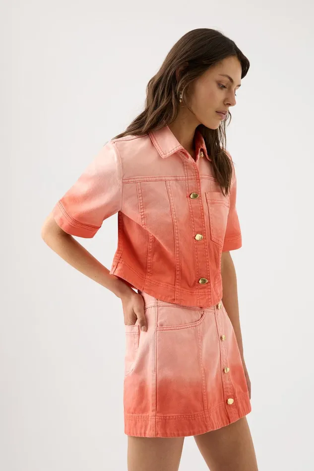 Women Ember Ombre Denim Mini Skirt Coral Sunset Aje Skirts