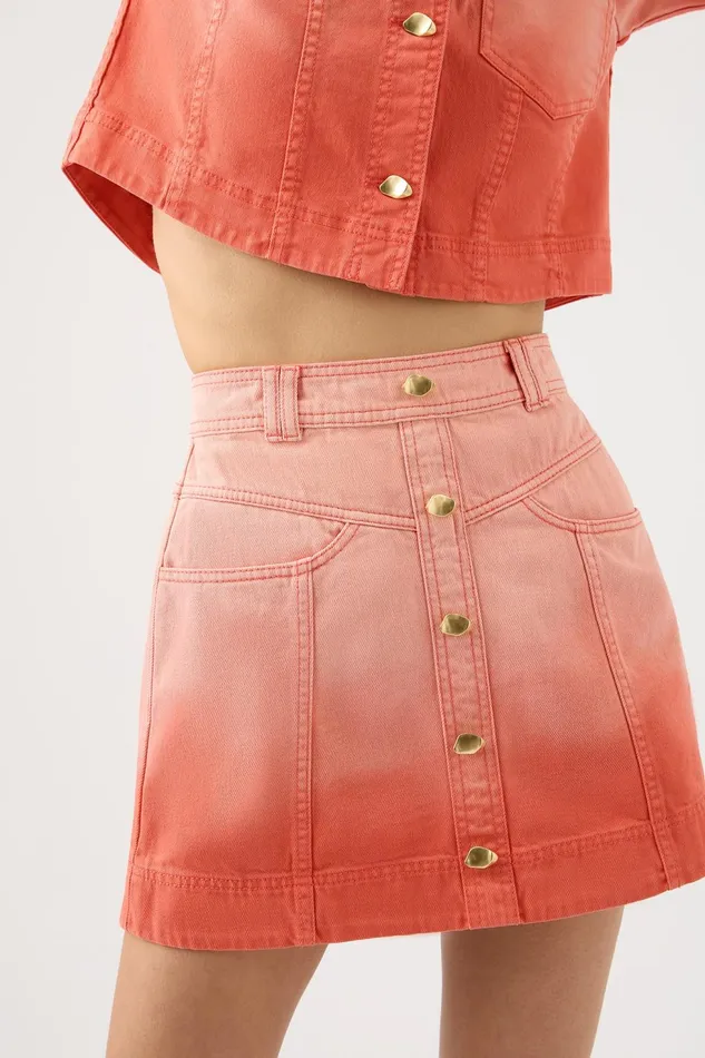 Women Ember Ombre Denim Mini Skirt Coral Sunset Aje Skirts