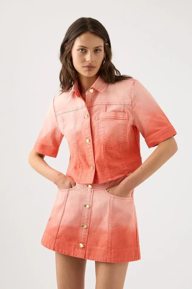 Women Ember Ombre Denim Mini Skirt Coral Sunset Aje Skirts