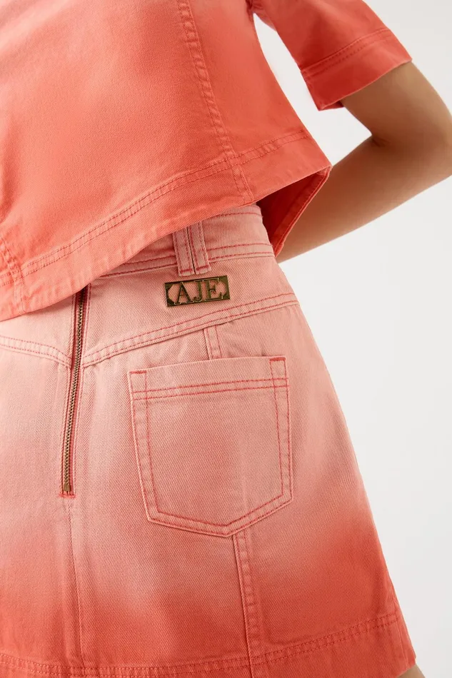 Women Ember Ombre Denim Mini Skirt Coral Sunset Aje Skirts