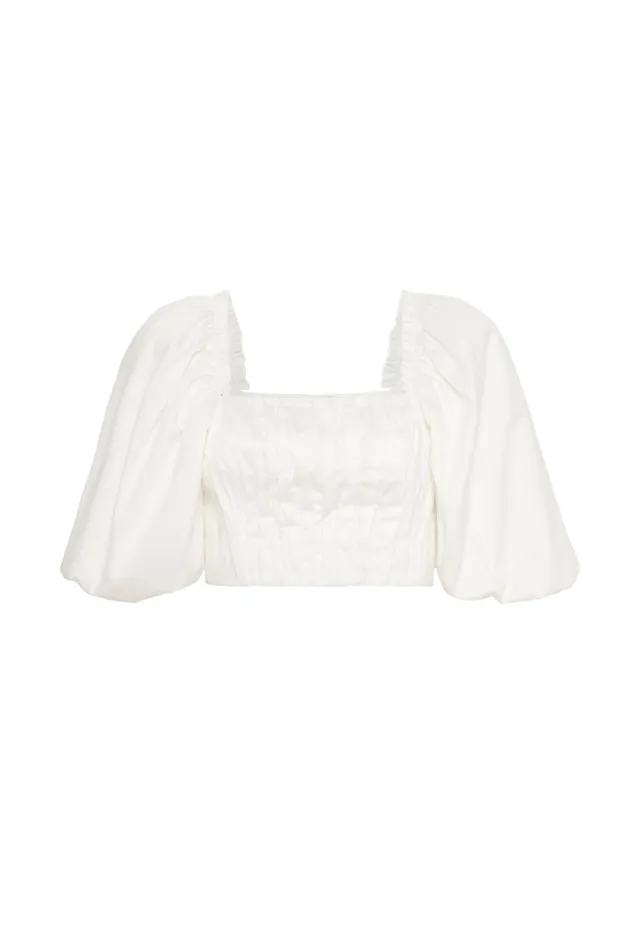 Women Enamour Puff Sleeve Cropped Top Ivory Aje Tops