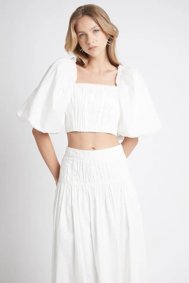 Women Enamour Puff Sleeve Cropped Top Ivory Aje Tops