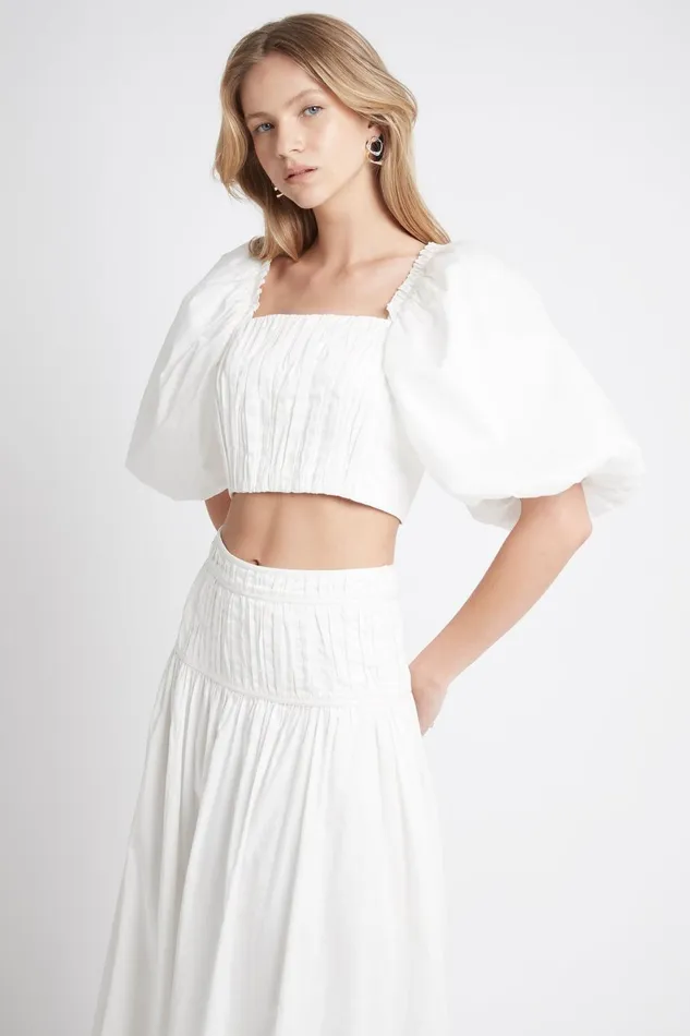 Women Enamour Puff Sleeve Cropped Top Ivory Aje Tops