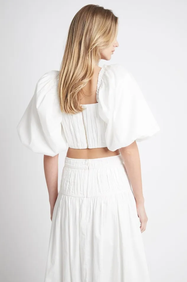 Women Enamour Puff Sleeve Cropped Top Ivory Aje Tops