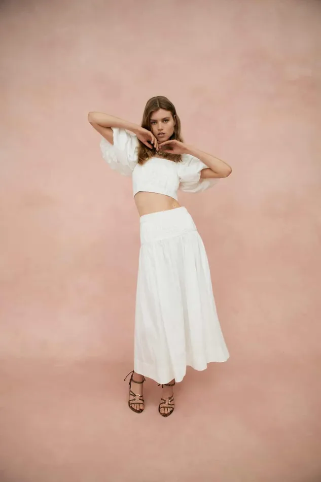 Women Enamour Puff Sleeve Cropped Top Ivory Aje Tops