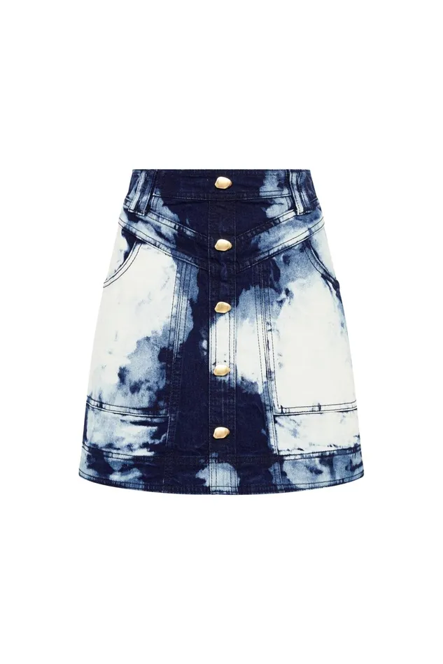Women Enigma Denim Mini Skirt Tie Dye Indigo Aje Skirts
