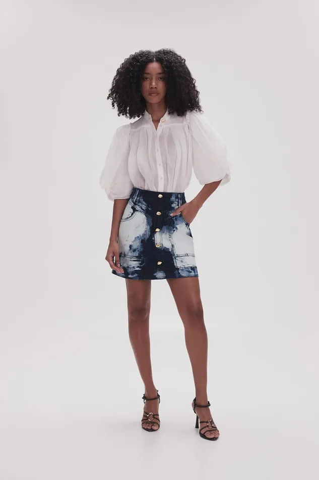 Women Enigma Denim Mini Skirt Tie Dye Indigo Aje Skirts