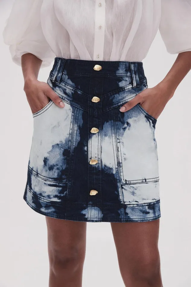 Women Enigma Denim Mini Skirt Tie Dye Indigo Aje Skirts
