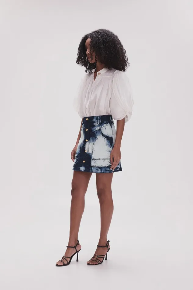 Women Enigma Denim Mini Skirt Tie Dye Indigo Aje Skirts