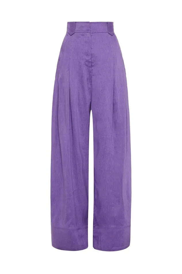 Women Equinox Pleated Wide Leg Pant Deep Violet Aje Pants