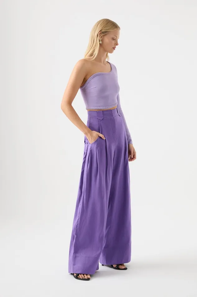 Women Equinox Pleated Wide Leg Pant Deep Violet Aje Pants