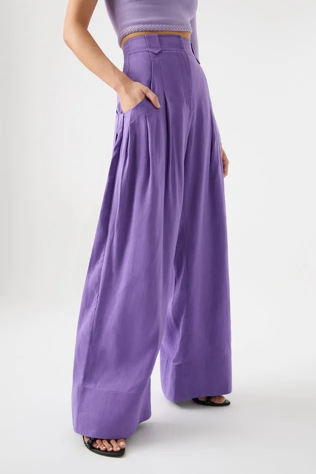 Women Equinox Pleated Wide Leg Pant Deep Violet Aje Pants