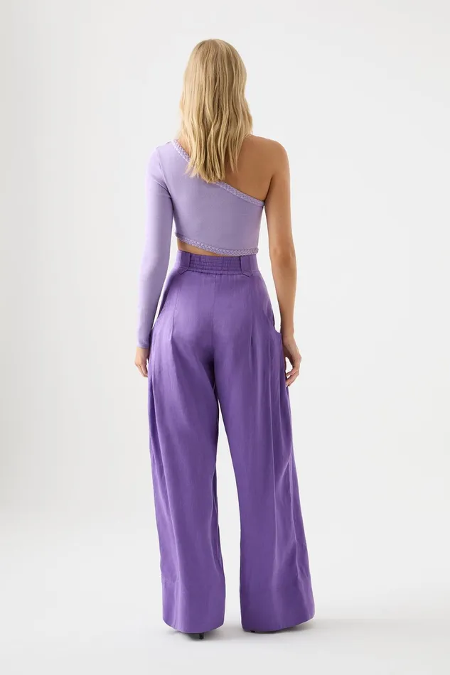 Women Equinox Pleated Wide Leg Pant Deep Violet Aje Pants