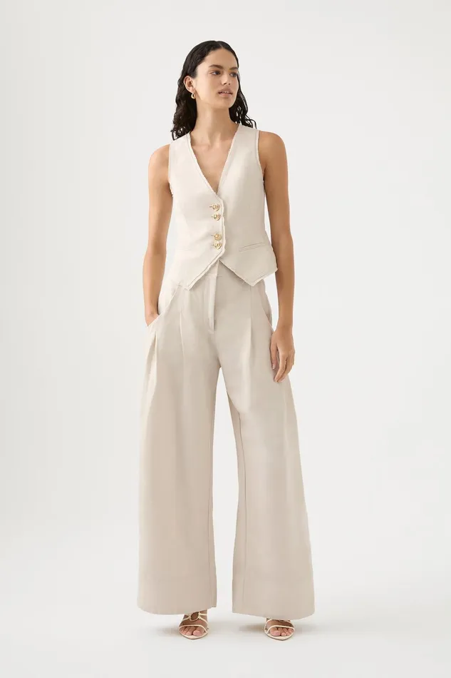 Women Equinox Pleated Wide Leg Pant Sandstone Beige Aje Pants