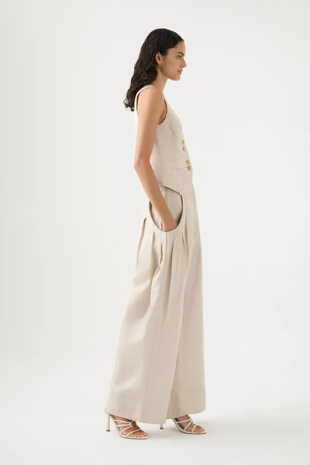 Women Equinox Pleated Wide Leg Pant Sandstone Beige Aje Pants
