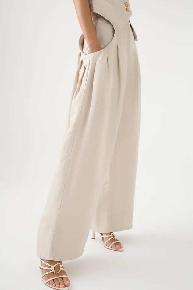 Women Equinox Pleated Wide Leg Pant Sandstone Beige Aje Pants