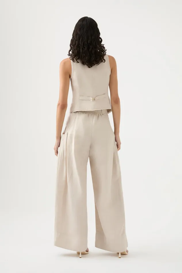 Women Equinox Pleated Wide Leg Pant Sandstone Beige Aje Pants