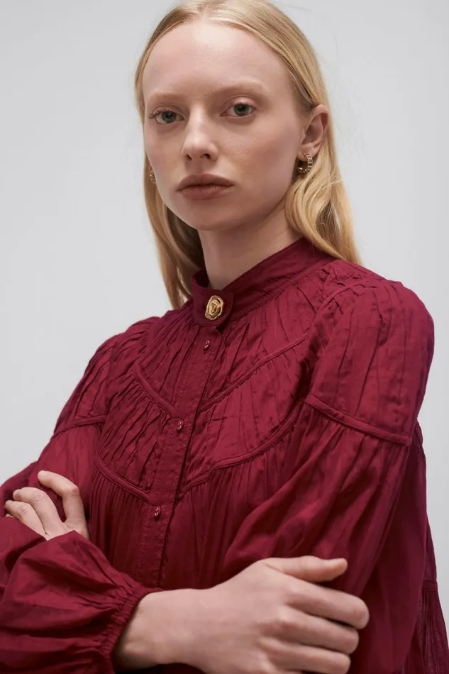 Women Erika Ruched Tier Mini Dress Mahogany Red Aje Dresses