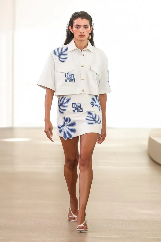 Women Esprit Embroidered Crop Top Ivoryblue Aje Tops