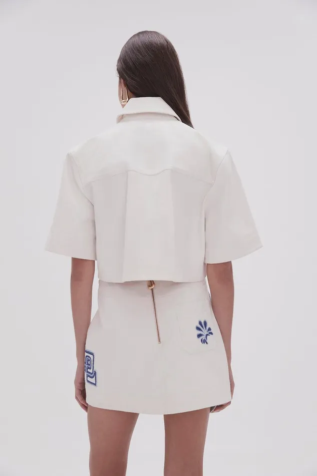 Women Esprit Embroidered Crop Top Ivoryblue Aje Tops