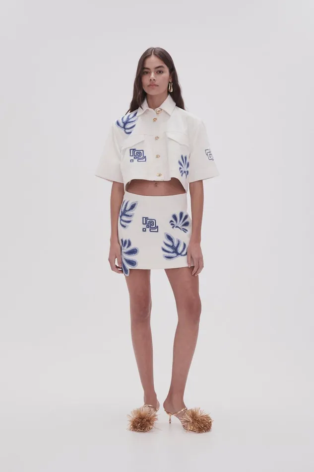 Women Esprit Embroidered Mini Skirt Ivoryblue Aje Skirts