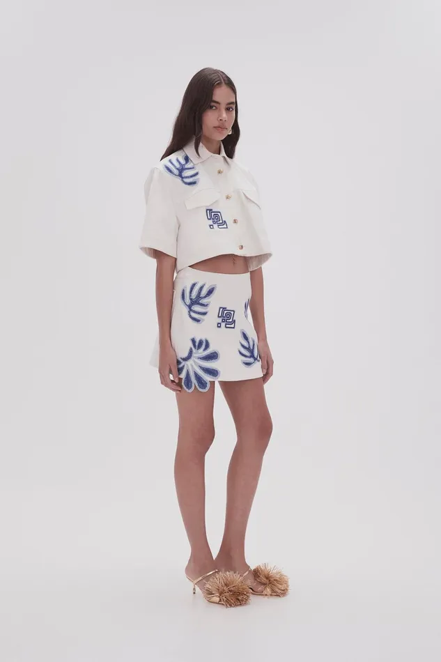 Women Esprit Embroidered Mini Skirt Ivoryblue Aje Skirts