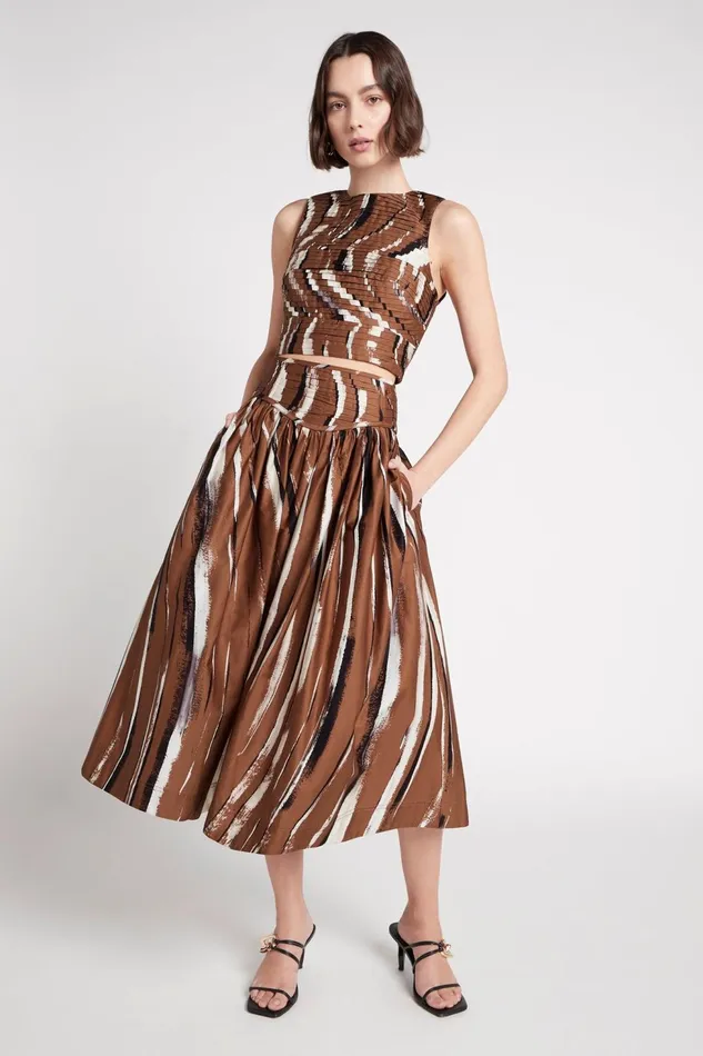 Women Estelle Midi Skirt Neutral Stripe Print Aje Skirts
