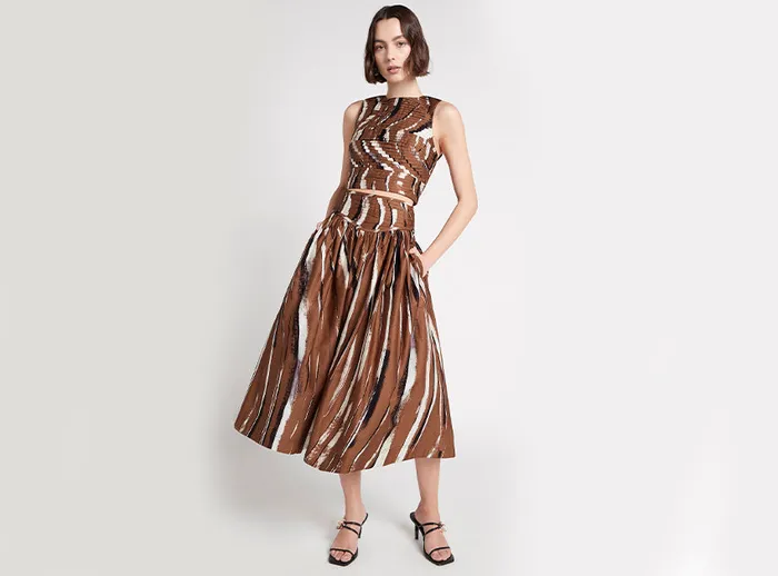 Women Estelle Midi Skirt Neutral Stripe Print Aje Skirts