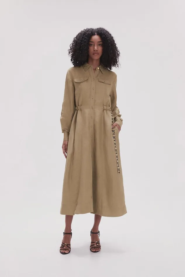 Women Eternal Logo Midi Dress Desert Khaki Aje Dresses